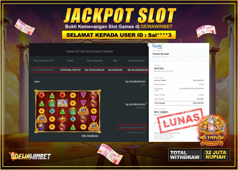 MWIN188 – JACKPOT SLOT GATES OF OLYMPUS SUPER SCATTER Rp 32.500.000,- LUNAS